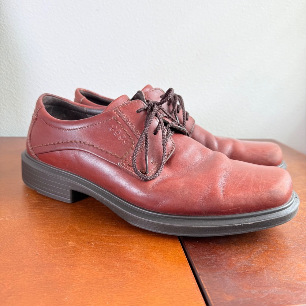 ECCO Berlin Shoes Mens 41 Brown Leather Square Toe Lace Up Dress Shoes‎